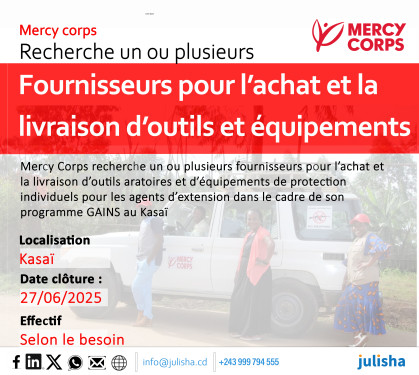 Plusieurs Fournisseurs pour l’achat et la livraison d’outils aratoires et d’équipements de protection