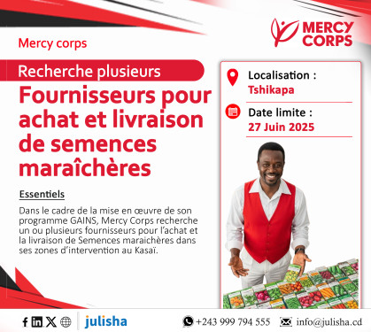 Plusieurs Fournisseurs pour Achat et livraison de Semences Maraîchères au Kasaï